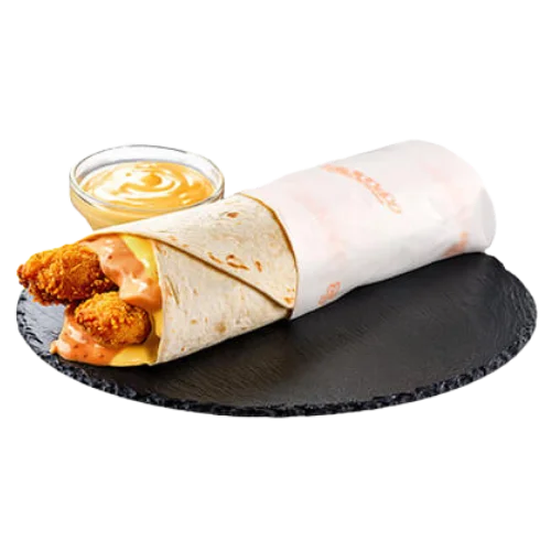 وجبة رول تكا طازج بدجاج مقرمش وصوص تكا في خبز تورتيلا