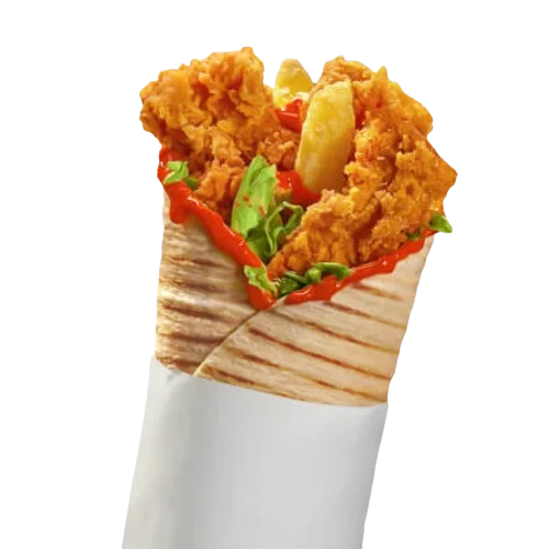 وجبة رول تكا طازج بتيندرز دجاج مقرمشة وصوص تكا في خبز تورتيلا مشوي